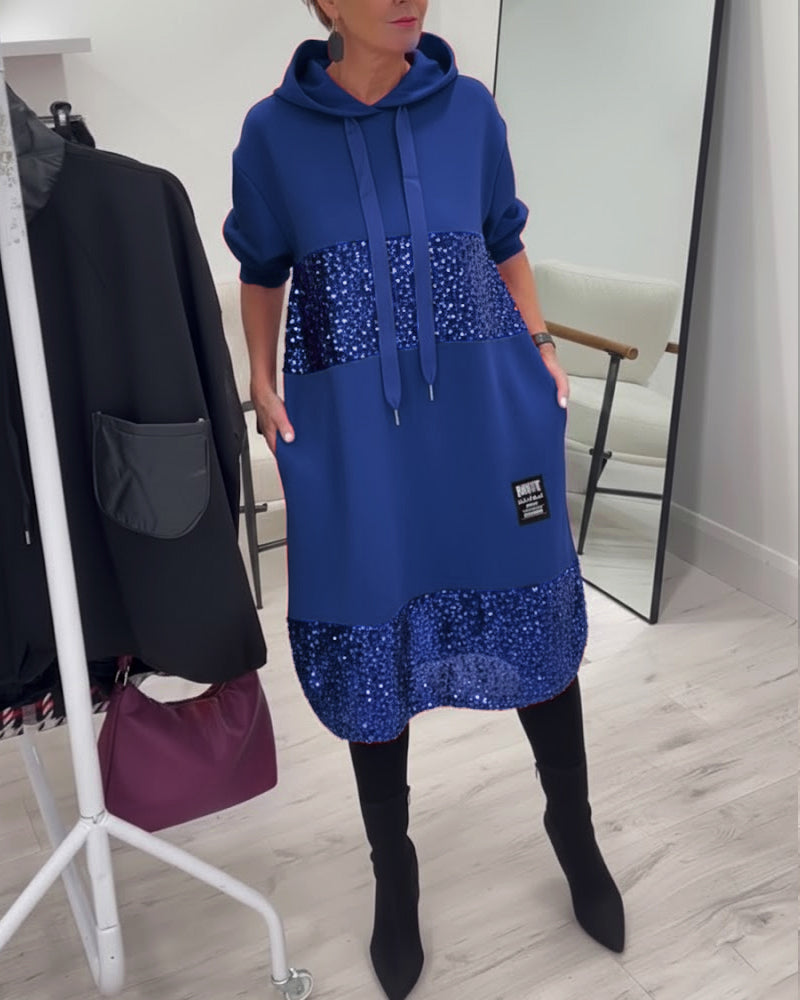 Mansherry - Modisches Patchwork Kleid Mit Kapuze