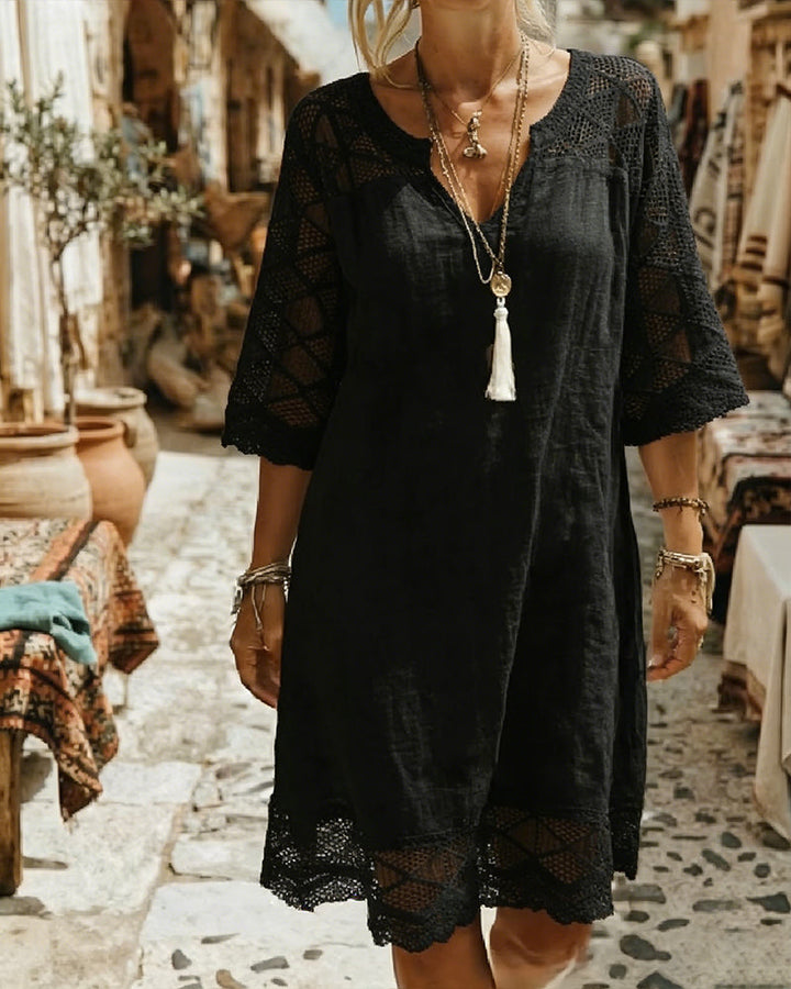 Kilina – Patchwork-Kleid Mit V-Ausschnitt Und Spitze