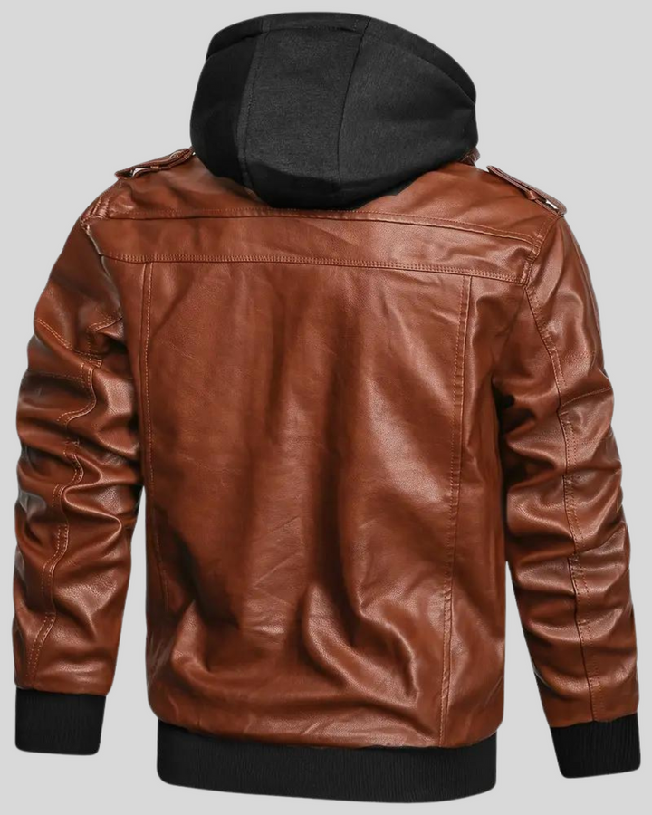 Davor – Leder Jacke Mit Kapuze Und Doppeltem Reißverschluss