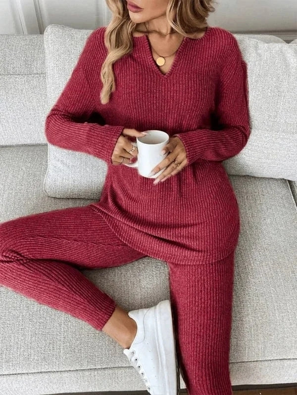 Renfri - Lässiges Strick Set Aus Langarm Hemd Und Leggings