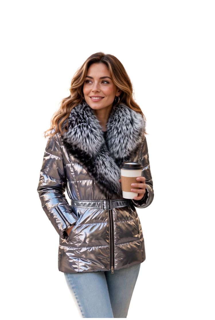 Perihan – Gesteppte Jacke mit Kunstfellkragen