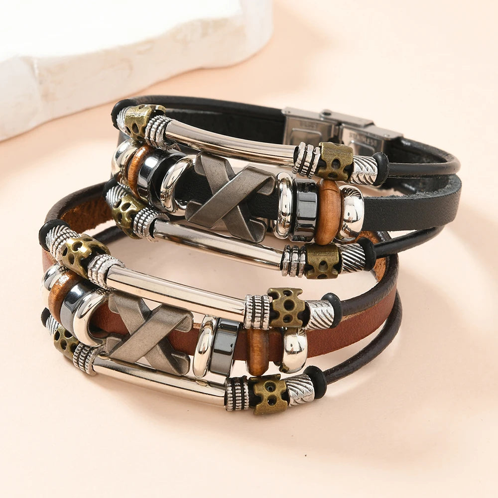 Garland – Mehrlagiges Lederarmband mit Kreuzmotiv