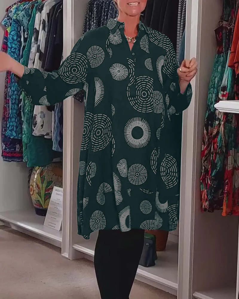 Marina – Langärmliges Hemdkleid Mit Kreisförmigem Drucken