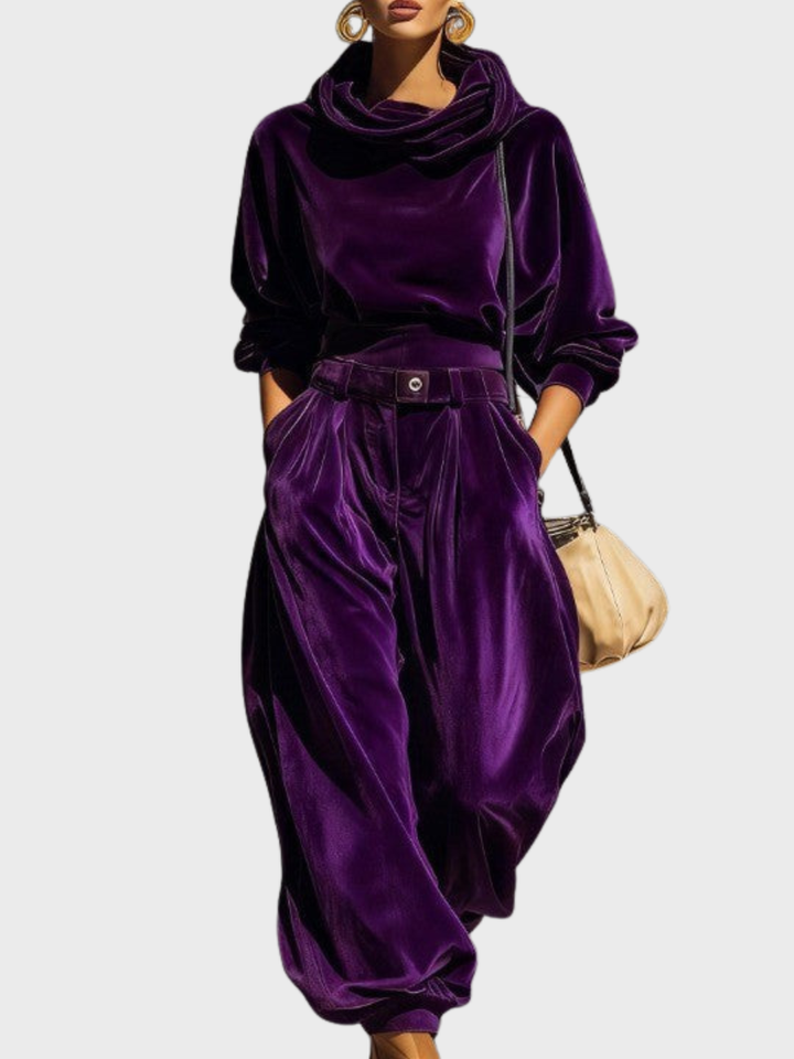 Skaidre - Vintage Samt Kapuzenpullover Und Lockere Hose Im Set