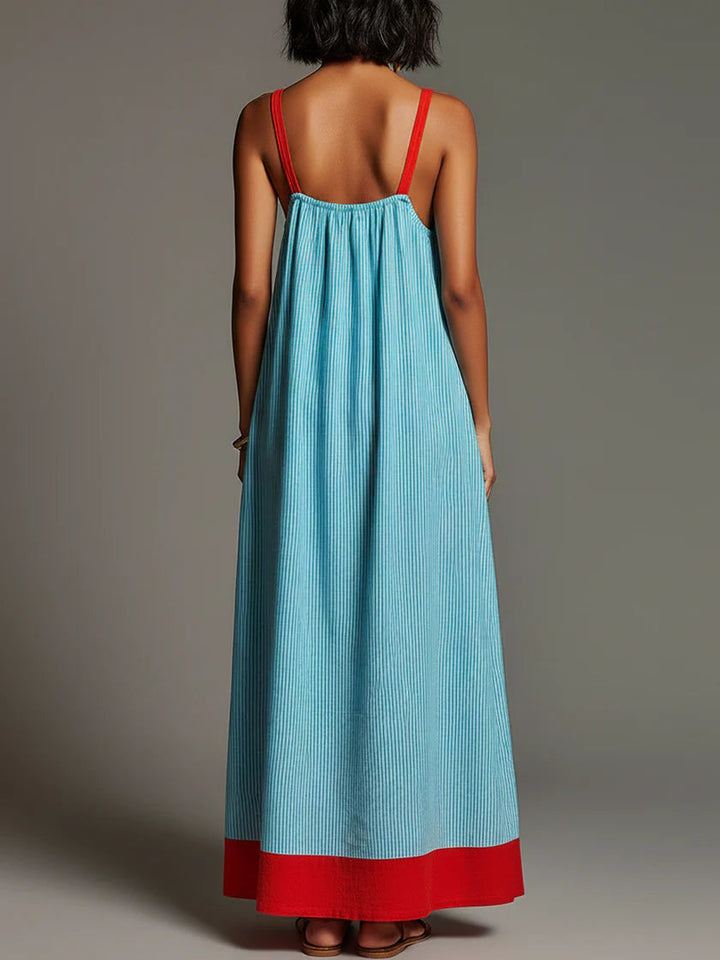 Sallina – Gestreiftes Maxi Kleid Mit Roten Akzenten