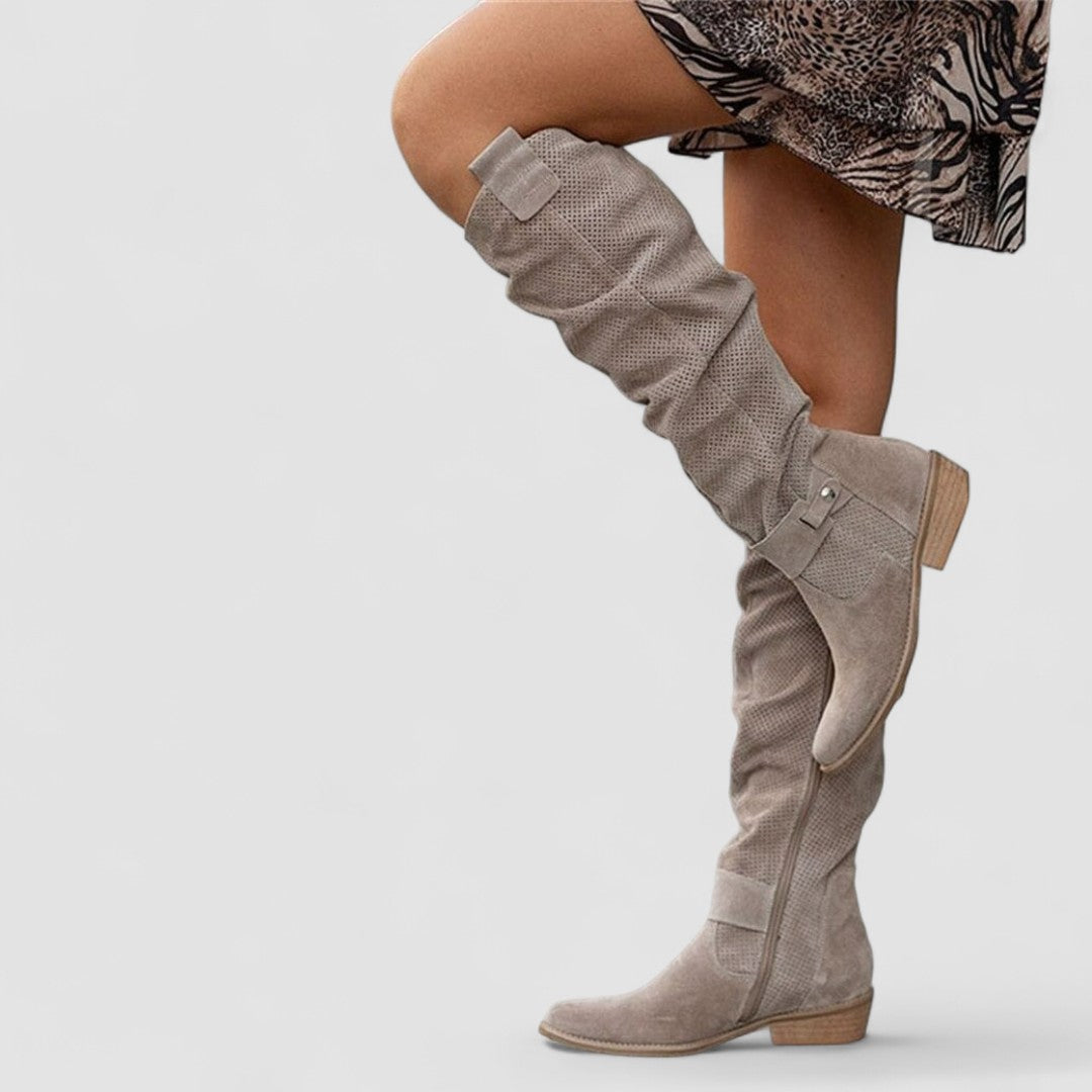 Yesinia – Kniestiefel Aus Wildleder Mit Reißverschluss