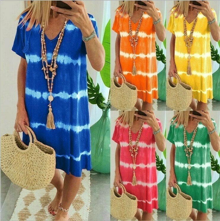 Karlaa - Lockeres Sommer Kleid aus Batik Mit Streifenmuster