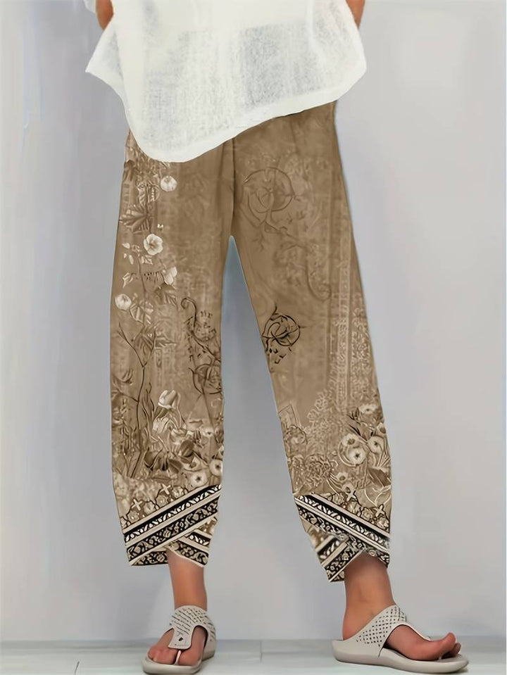 Thimasha - Caprihose Im Vintage Blumenmuster Mit Elastischem Bund