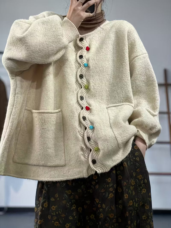 Kynza – Übergröße Strickjacke Mit bunten Knöpfen Vorne