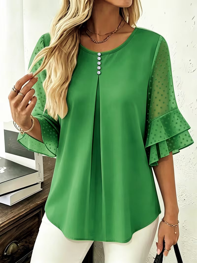 Hurley – Bluse Mit Rundhalsausschnitt Und Transparenten Rüschenärmeln