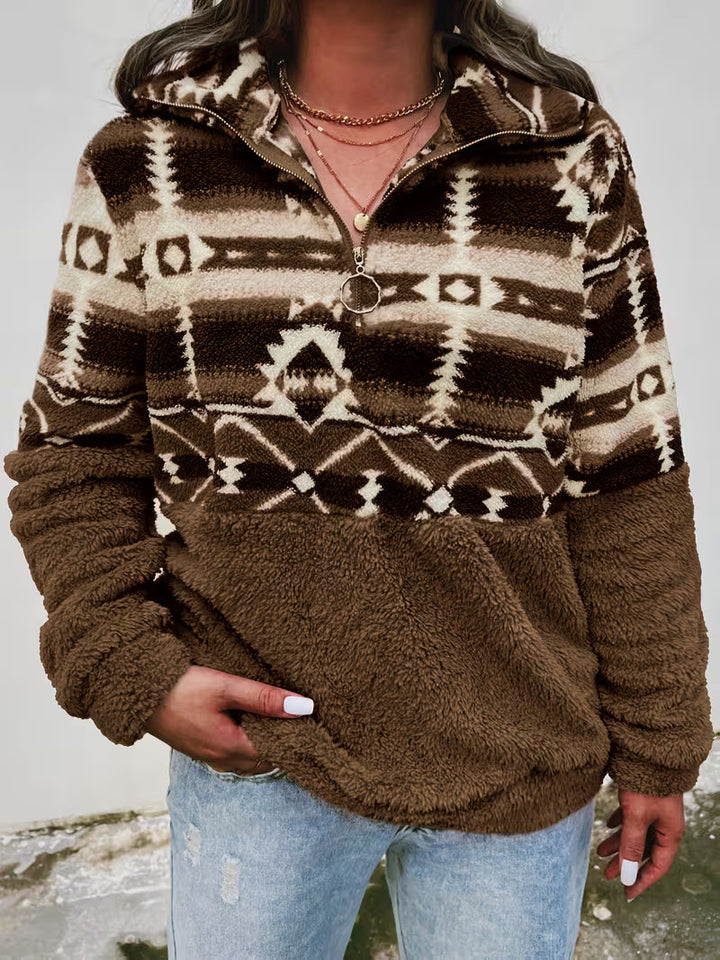 Limina – Teddy-Sweatshirt Mit Halbem Reißverschluss Und Geometrischem Muster