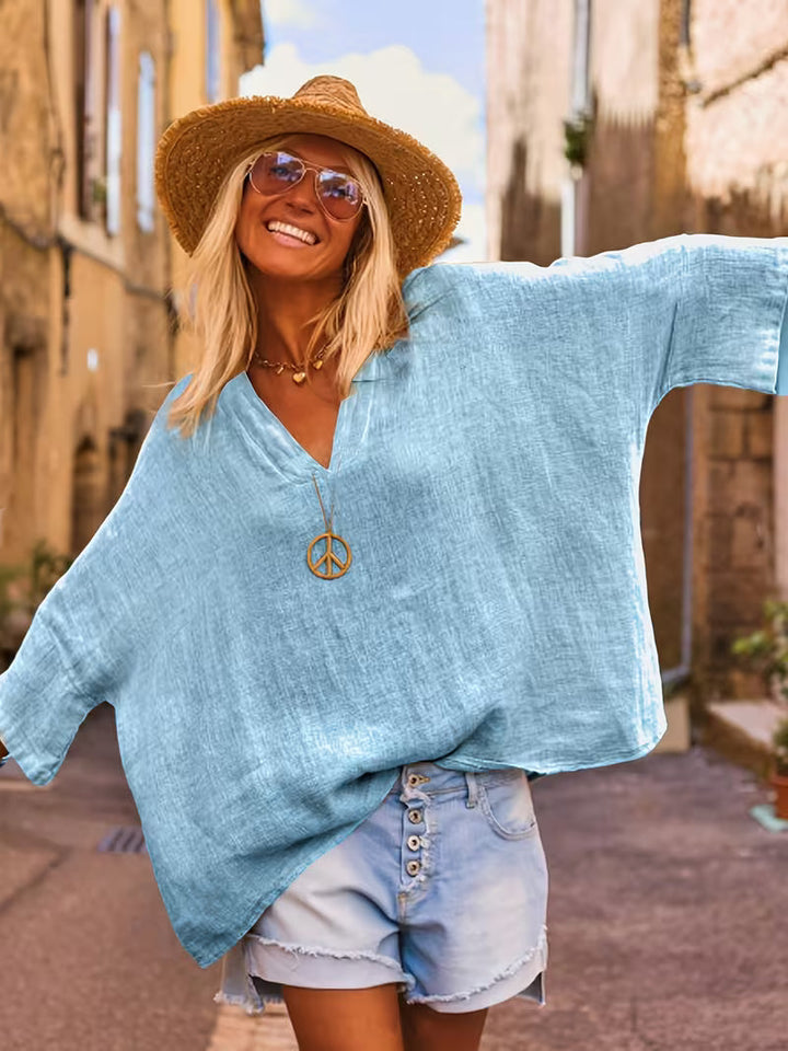 Lelina – Top Mit V-Ausschnitt und Fledermausärmeln