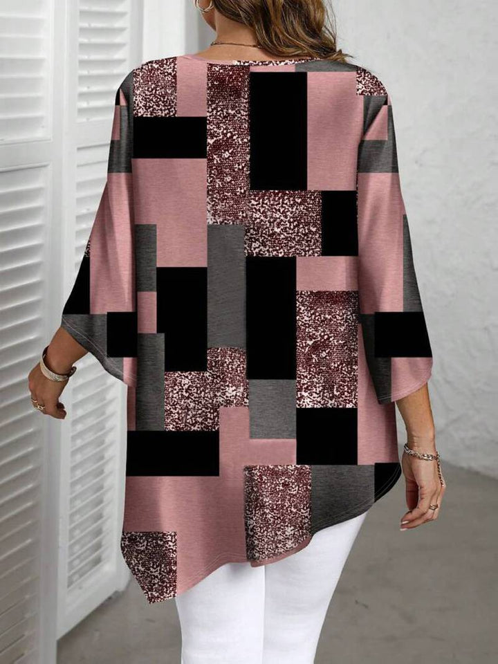 Nurit - Karierte Oversize Bluse Mit Kurzarm Und Drucken