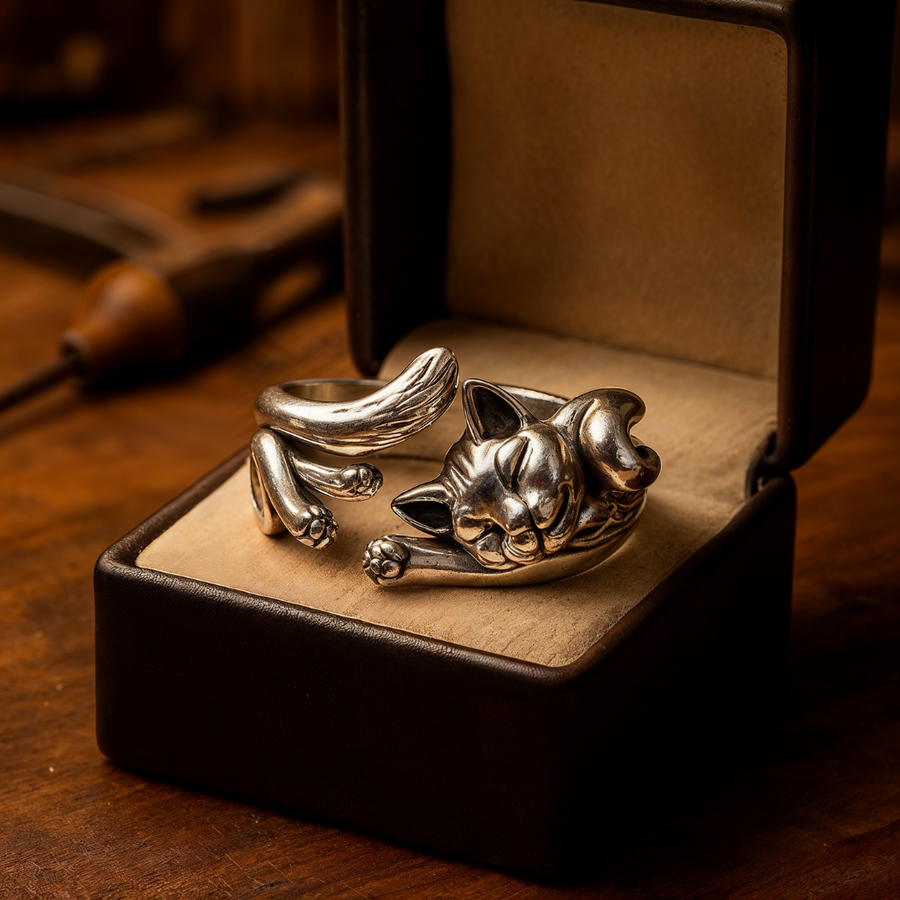 CatCharm – Vintage Silberring mit Katzenmotiv