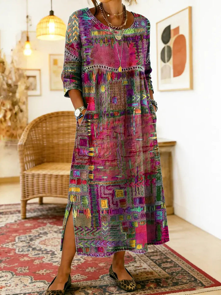 Nihada - Kunstvolles Ausgestellt Geschnittenes Midikleid