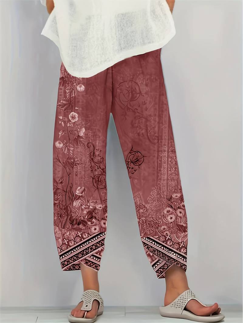 Thimasha - Caprihose Im Vintage Blumenmuster Mit Elastischem Bund