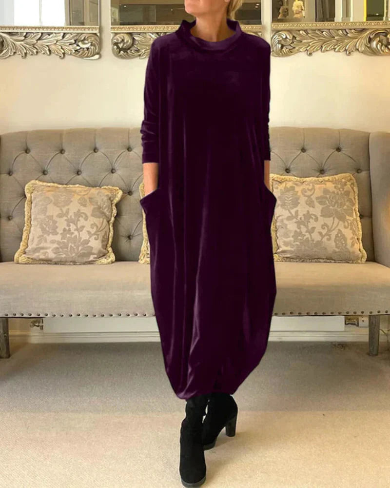Layeena – Elegantes Maxikleid Aus Samt Mit Taschen