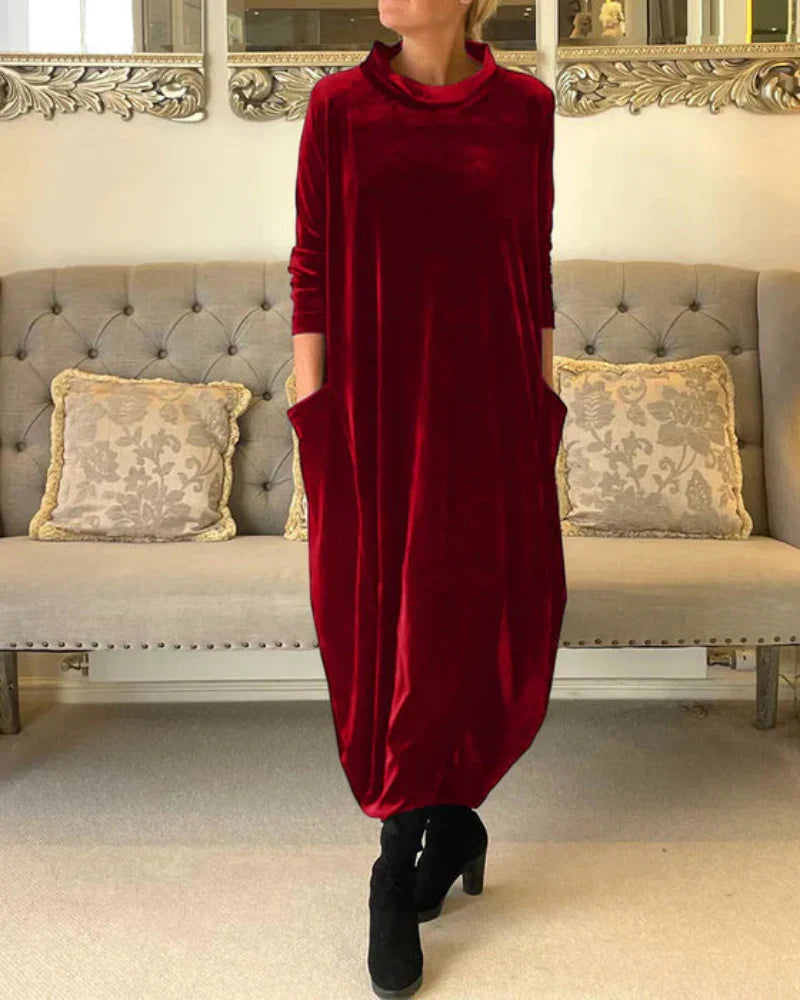Layeena – Elegantes Maxikleid Aus Samt Mit Taschen