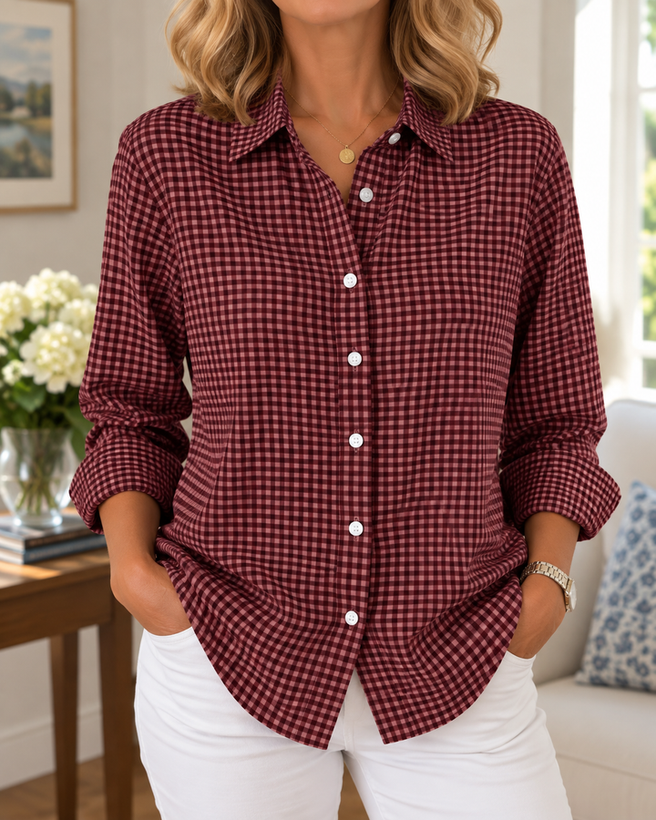 Colien – Langärmliges Gingham-Hemd mit Knöpfen