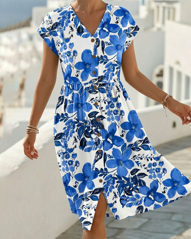 Sinera – Kleid Mit Blumen Muster Und Kurzen Ärmeln
