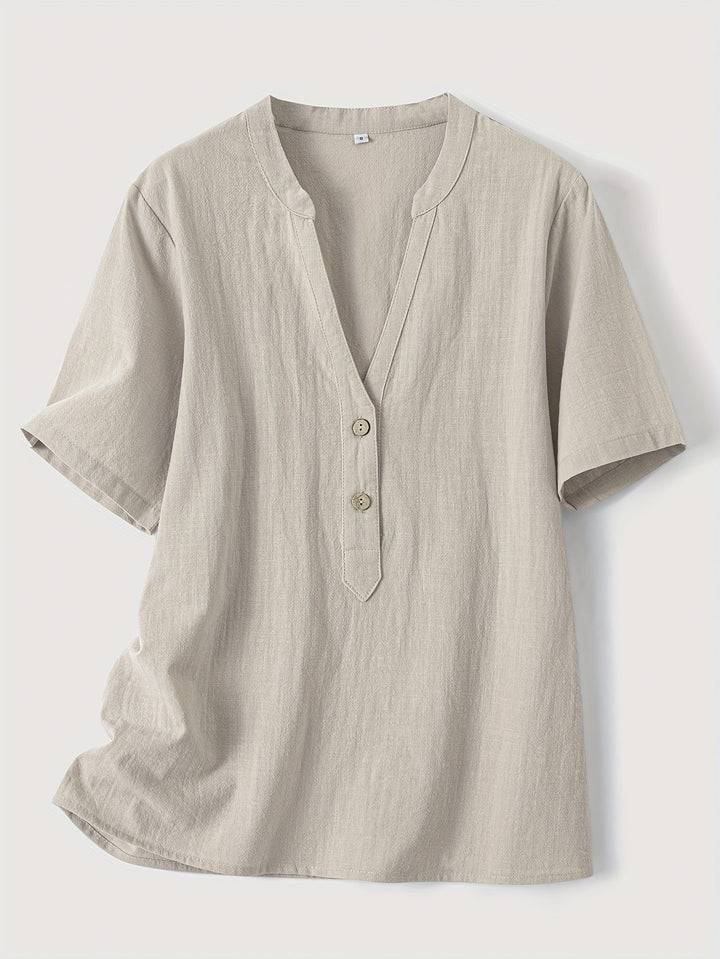 Sharron – Elegante Blusa V-Ausschnitt Mit Knopf