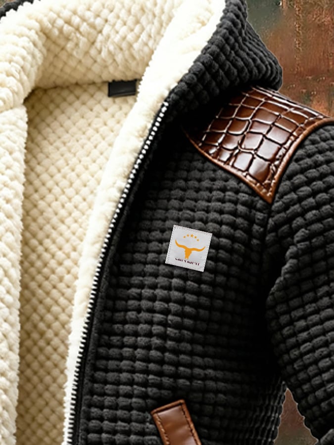 Giovanni – Karierte Leder Jacke Mit Kapuze