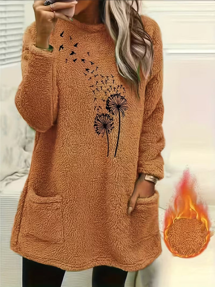 Zibija – Fleece-Sweatshirt Mit Löwenzahn-Drucken