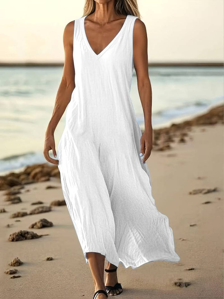 Brina - Elegantes Ärmelloses Maxikleid Mit V-ausschnitt