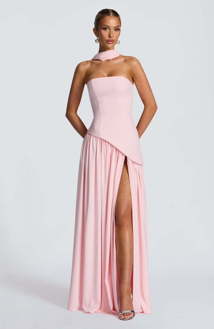 Madame - Trägerloses Langes Kleid Mit Schleife Und Schlitz