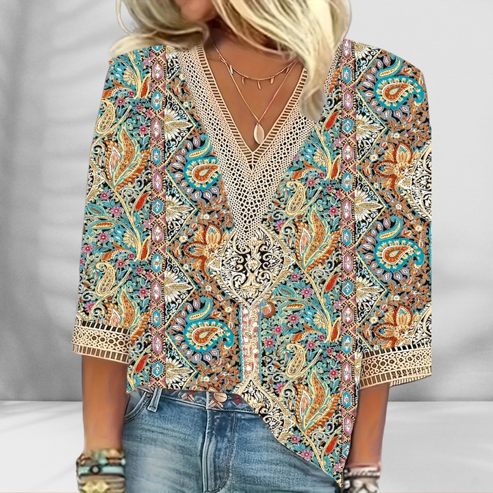 Maricela - Boho Bluse Mit Blumenmuster Und Langen Ärmeln