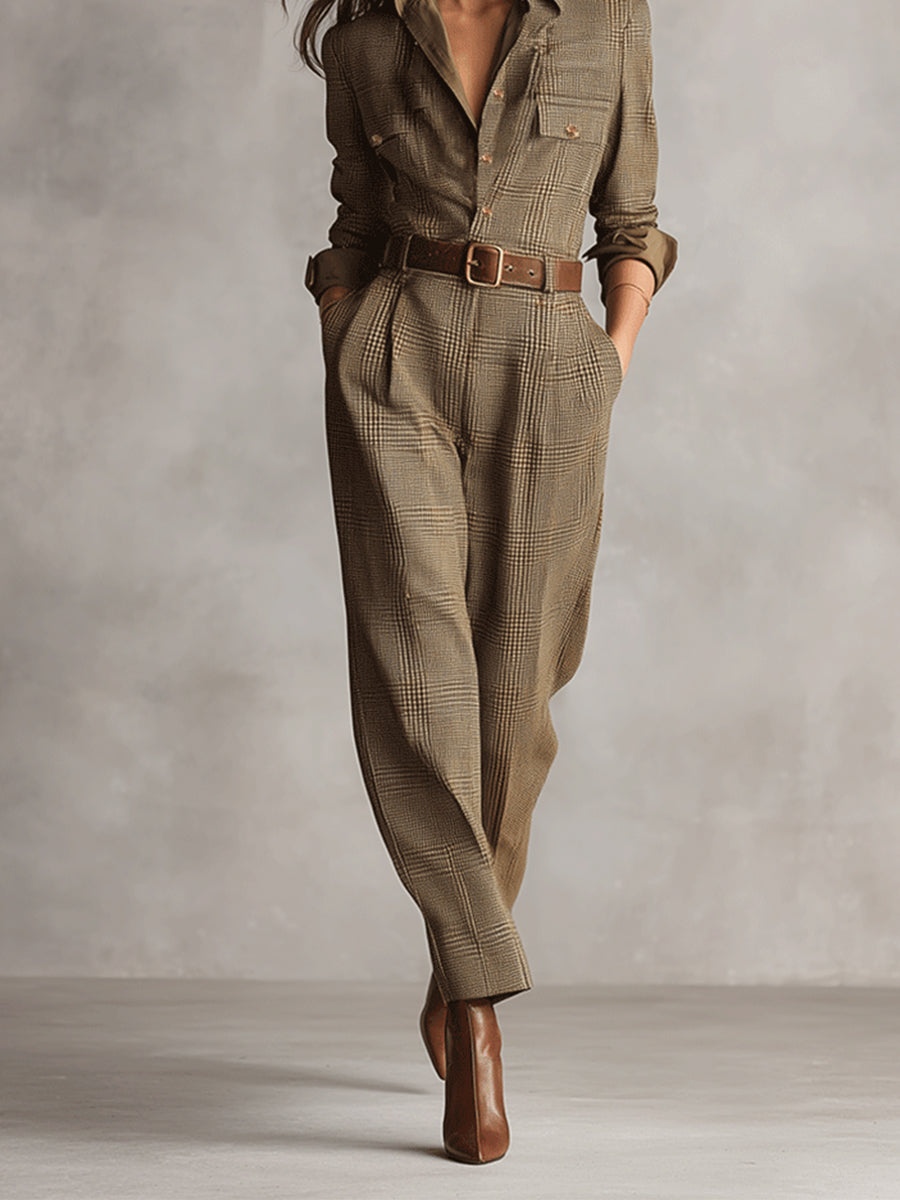 Dulce - Jumpsuit Mit Karomuster Und Gürtel Sowie Hemdkragen
