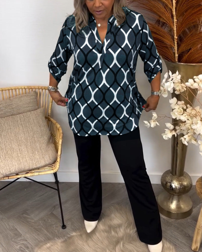 Alyce – Lässige Langarm Bluse Mit Muster