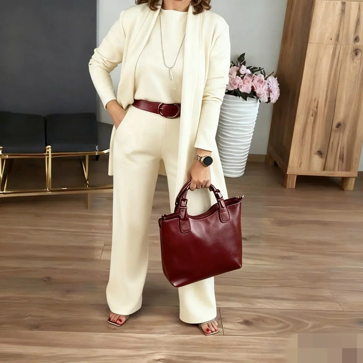 Dorren – Elegantes 3-Teiliges Set Mit Langem Strickjacke, Oberteil Und Hose