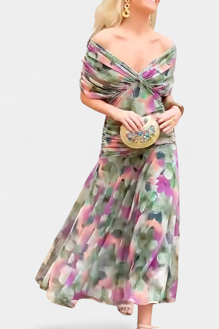 Rawan – Maxikleid Aus Chiffon Mit Schulterfreiem Ausschnitt
