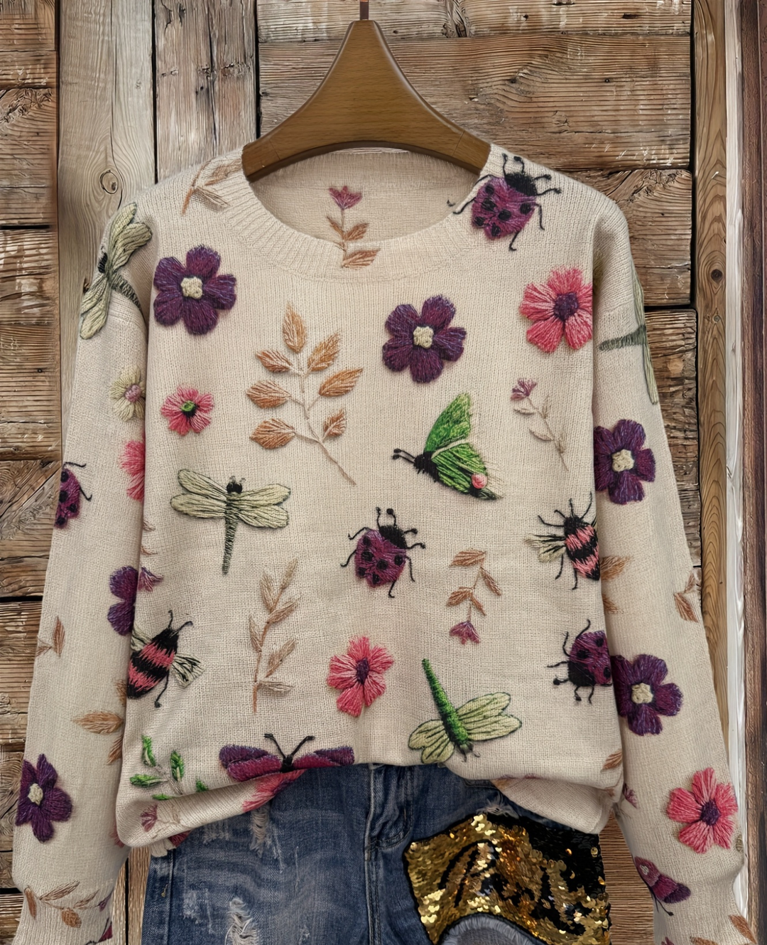 Lesa – Pullover Mit Blumen- Und Insektenmuster