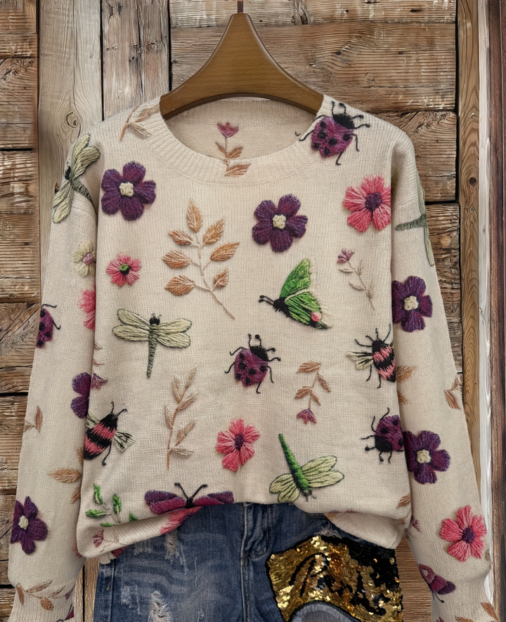 Lesa – Pullover Mit Blumen- Und Insektenmuster