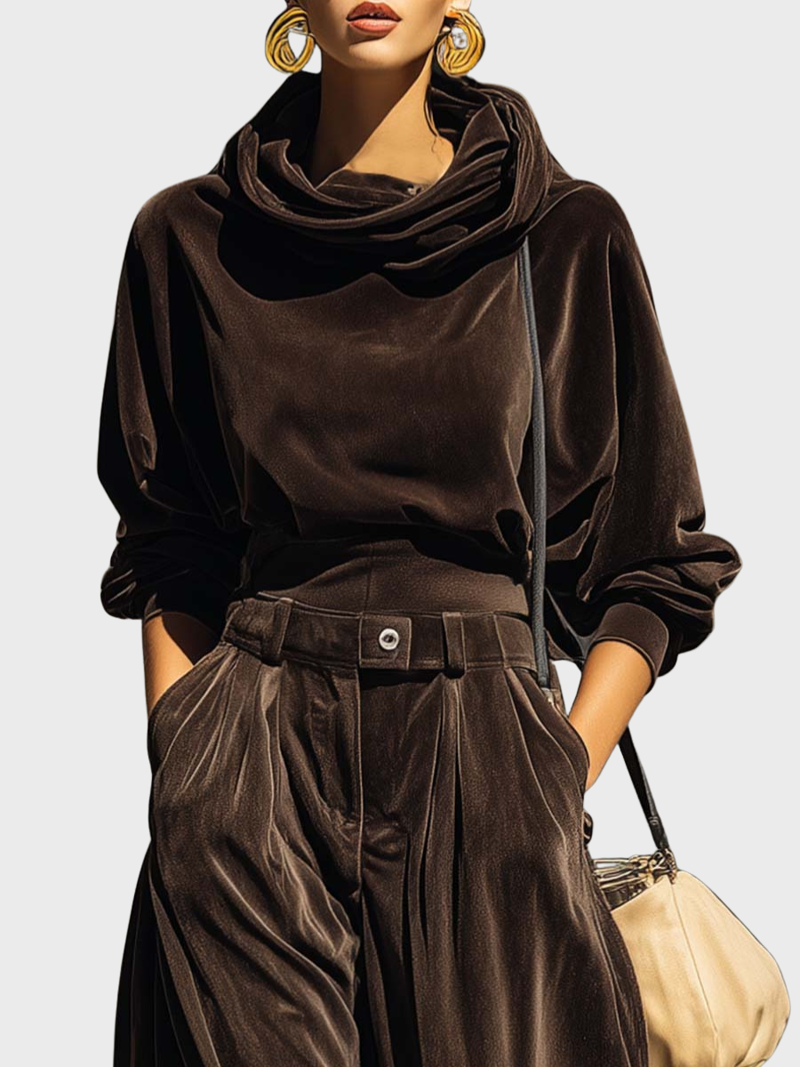 Skaidre - Vintage Samt Kapuzenpullover Und Lockere Hose Im Set