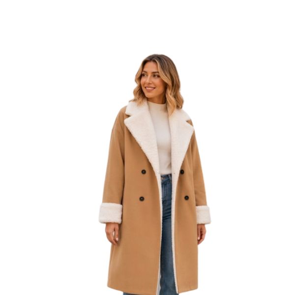 Lenkyna – Langer Mantel mit Fleece-Kragen und -Bündchen