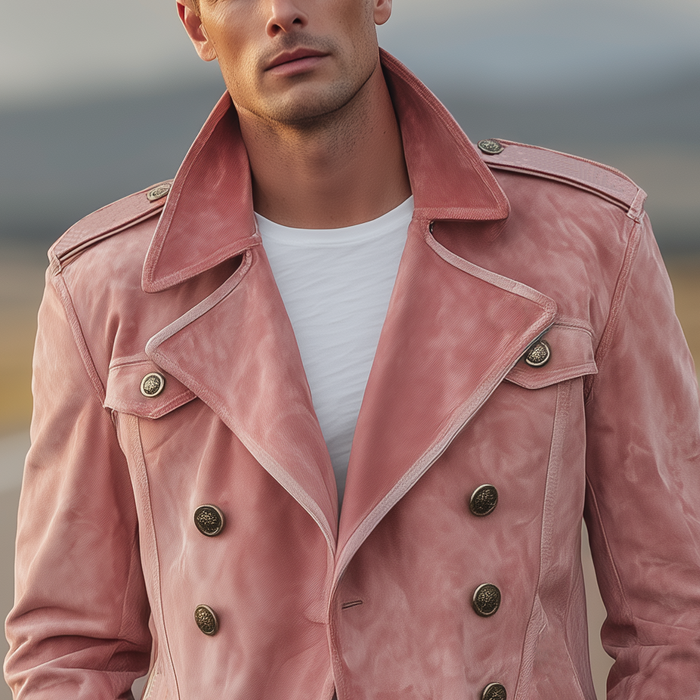Momonosuke - Klassische Retro Jacke im Westernstil Mit Revers Und Doppelter Knopfleiste Aus Wildleder