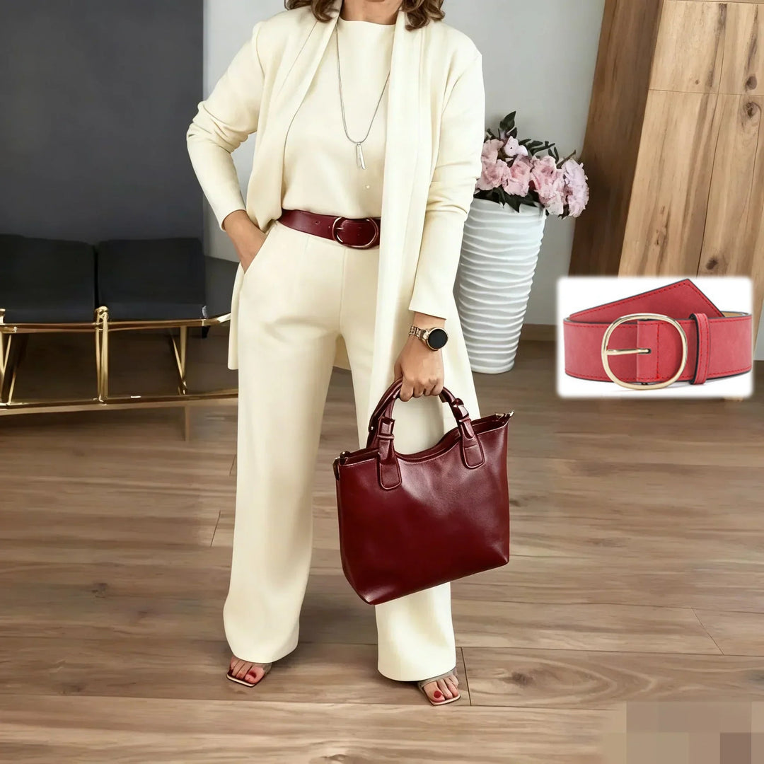 Dorren – Elegantes 3-Teiliges Set Mit Langem Strickjacke, Oberteil Und Hose