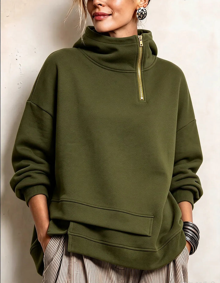 Lyona – Modernes, Asymmetrisches Sweatshirt Mit Hohem Kragen