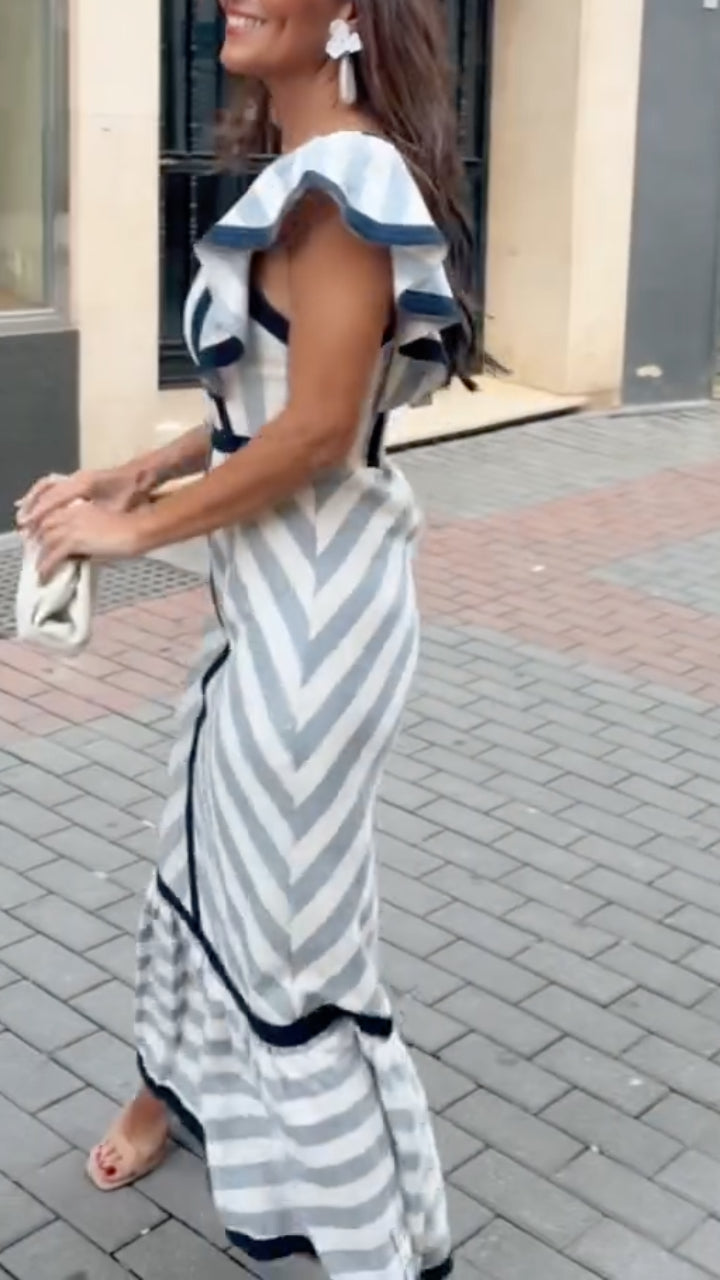 Lileeka – Maxikleid Mit Gemusterten Streifen Und Quadratischem Ausschnitt