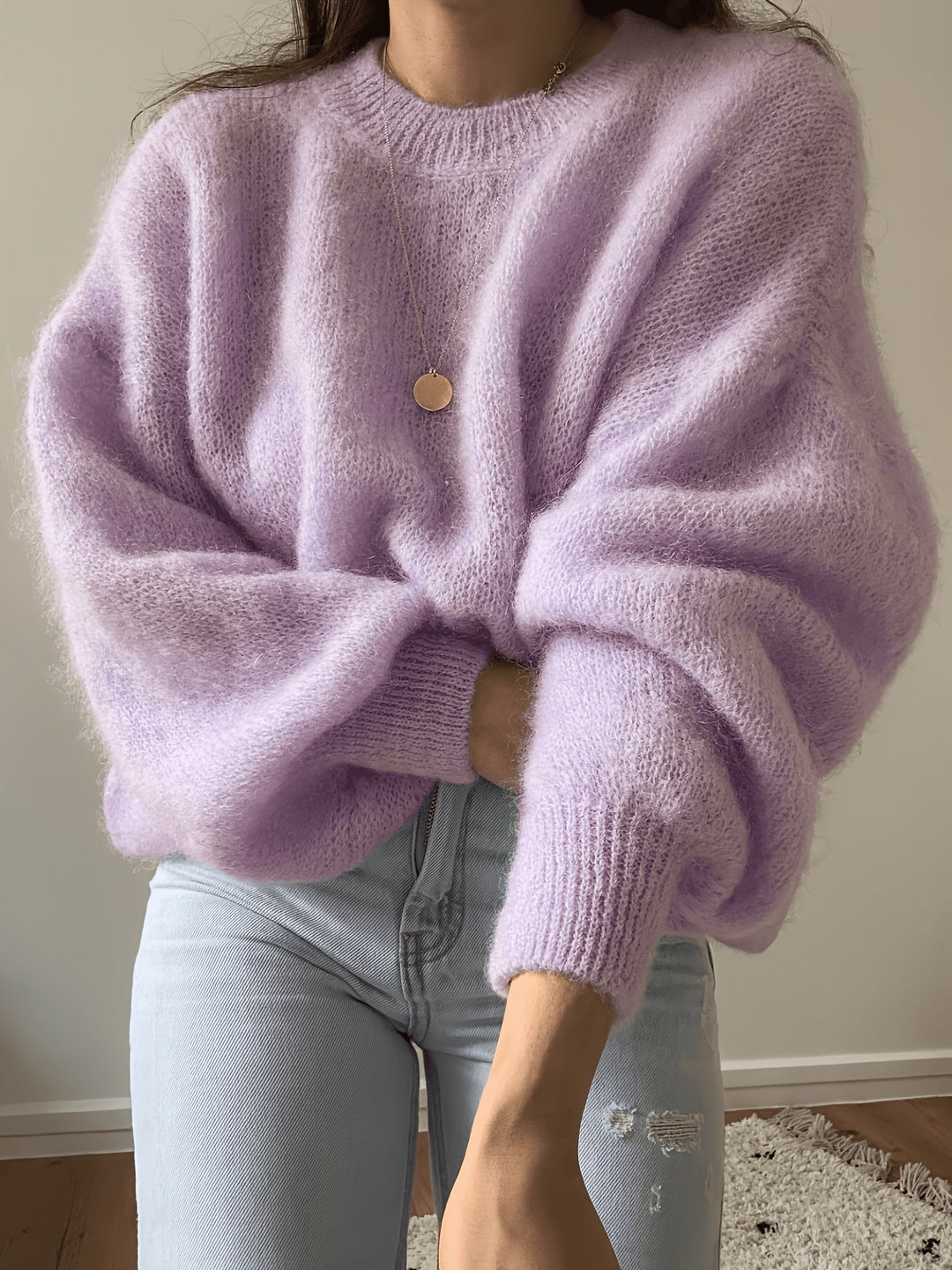 Margaretha – Strickpullover mit Rundhalsausschnitt und Ballonärmeln
