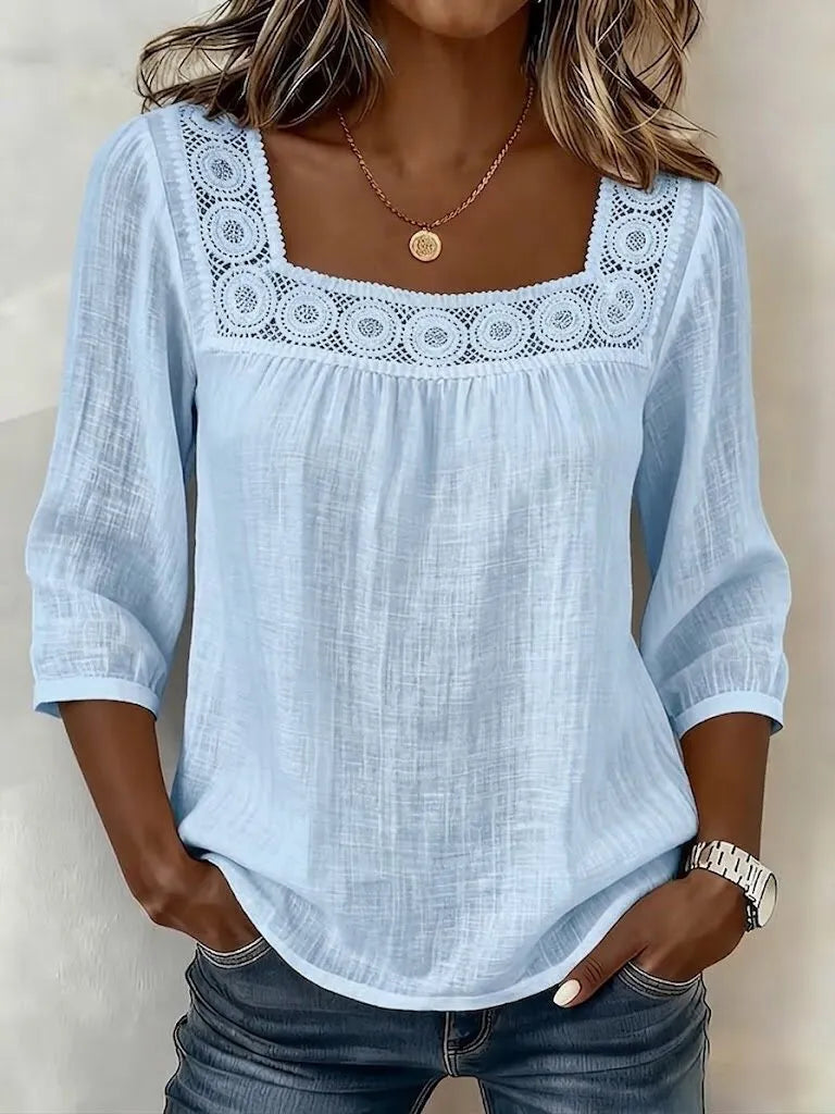 Nozomi - Bluse Mit Quadratischem Ausschnitt Und Spitzen Patchwork