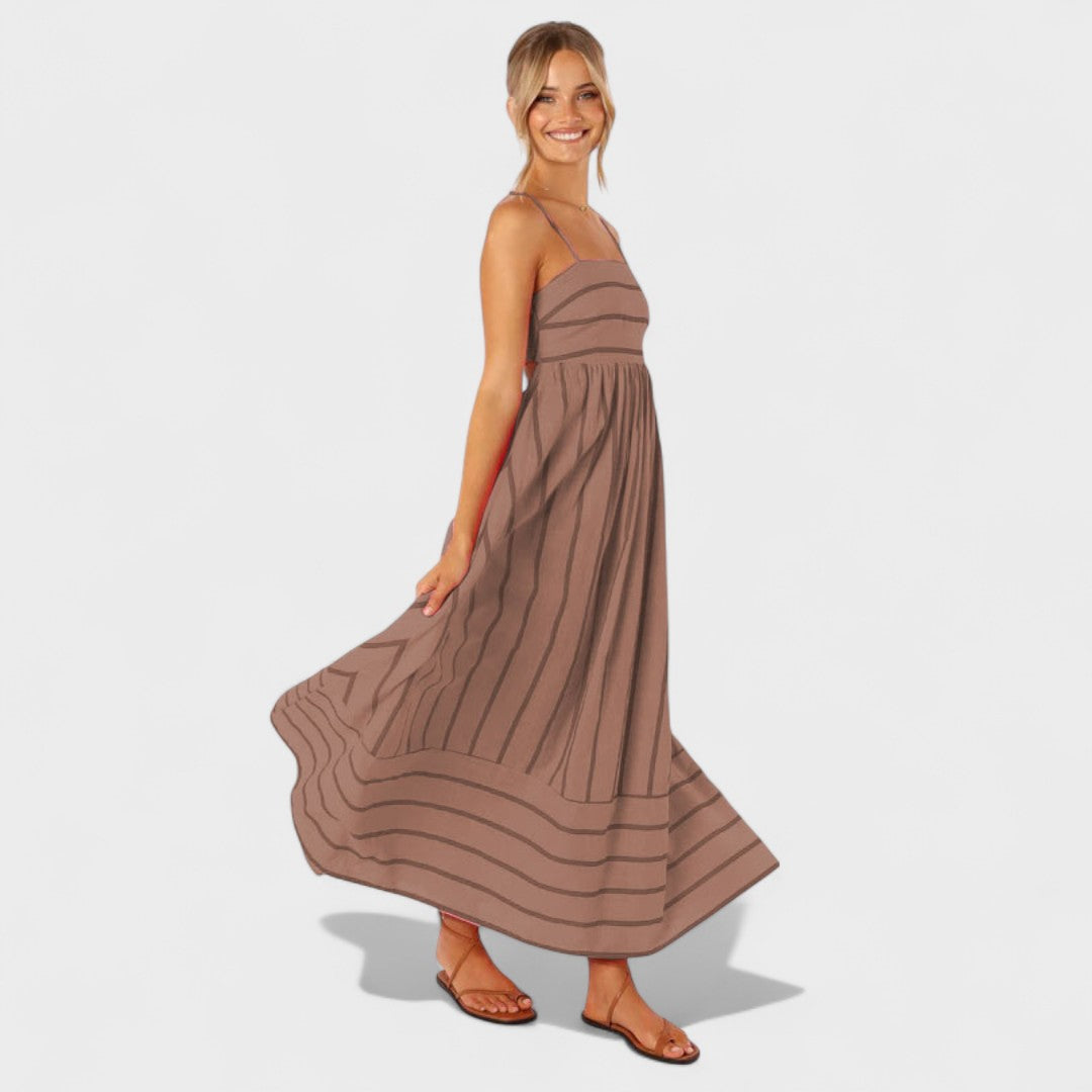 Lucille - Gestreift Drucken Maxikleid