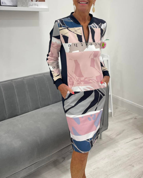 Lexiana – Midikleid Mit Abstraktem Print Und Reißverschluss