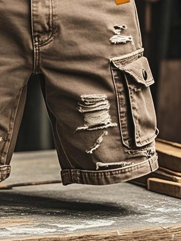 Herren Vintage Outdoor Funktions-Shorts aus zerrissenem Denim