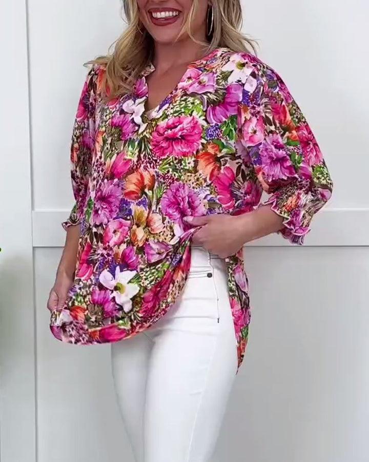 Niliza – Kurzärmelige Bluse Mit Blumen Muster