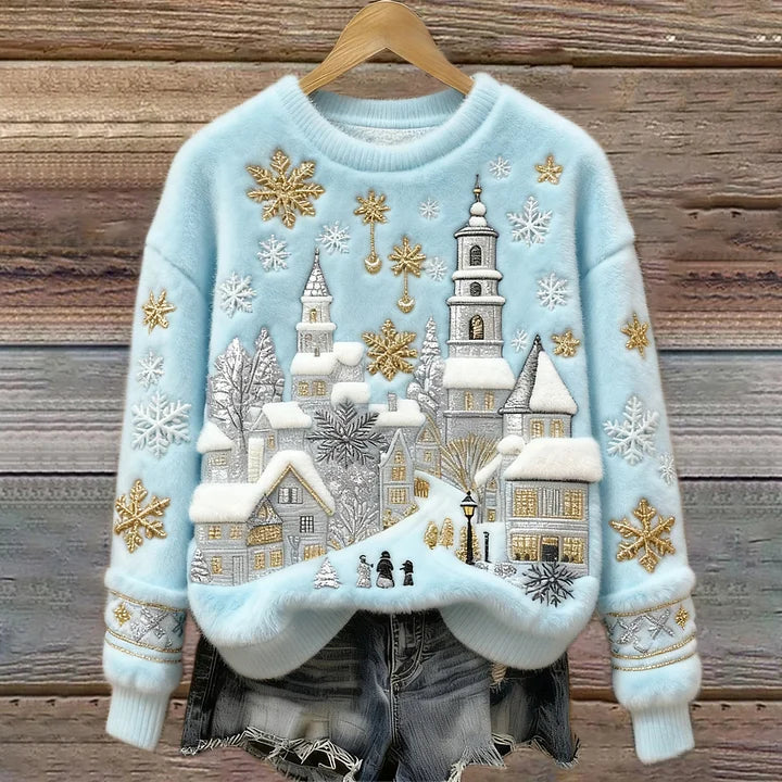 Kenisha – Gemusterter Pullover mit Weihnachtsmotiv und Stickerei