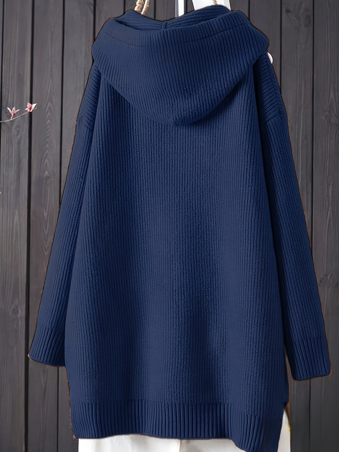 Genivee – Lässiger Langarm Strick Kapuzenpullover